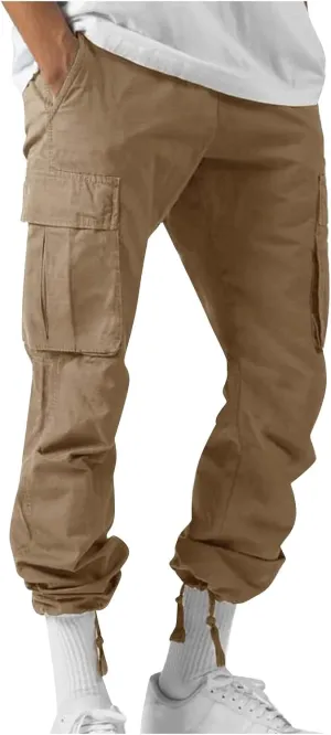 FONMA Mens Cargo Pants with Drawstring Hiking Pants Work Hiking Pants Tactical Pants Joggers Travel Pants Multi Pockets