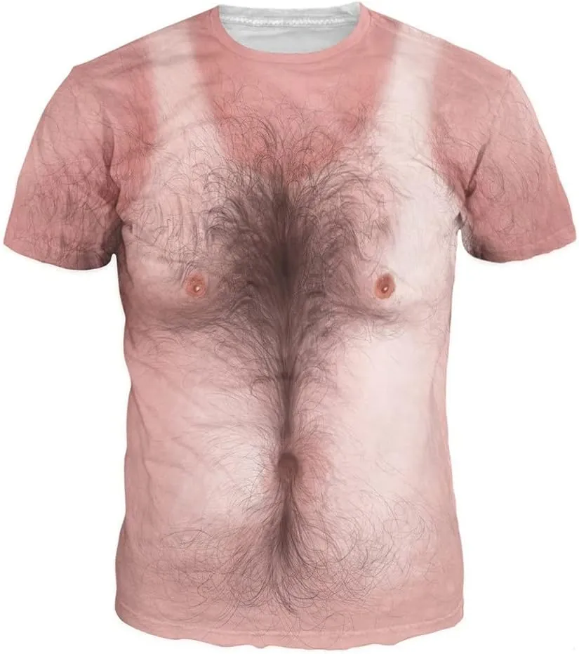 Funny Shirts for Men Hairy Chest Fashion 3D Print T-Shirts Short Sleeve Crewneck Cool Graphic Top Summer T-shirts