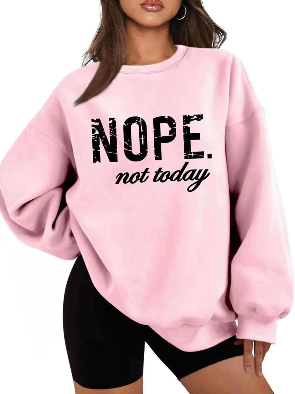 Fuyxxmer Nope Not Today Oversized Sweatshirt for women Crew Neck Long Sleeve Shirts Graphic Tee Tops Casual Loose Sweatshirts