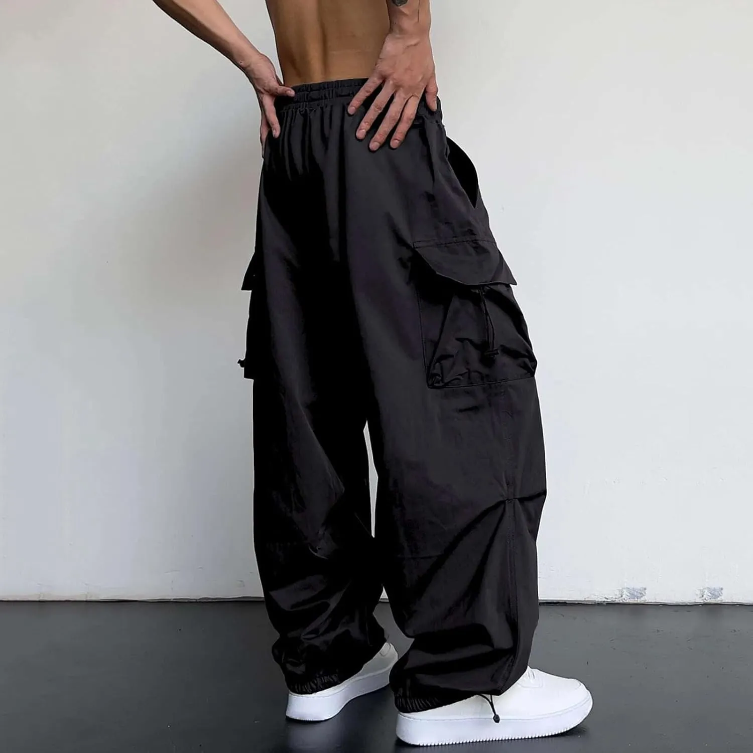 generic Men Pants Casual Summer Wide Leg Trousers Mens Cotton Linen Comfy Baggy Pants Fashoin Solid Elastic Wasit Loungewear