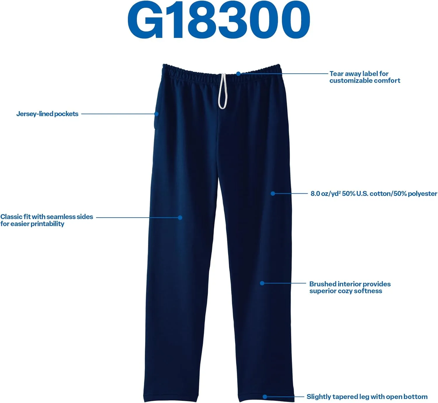 Gildan Adult Fleece Open Bottom Sweatpants with Pockets, Style G18300