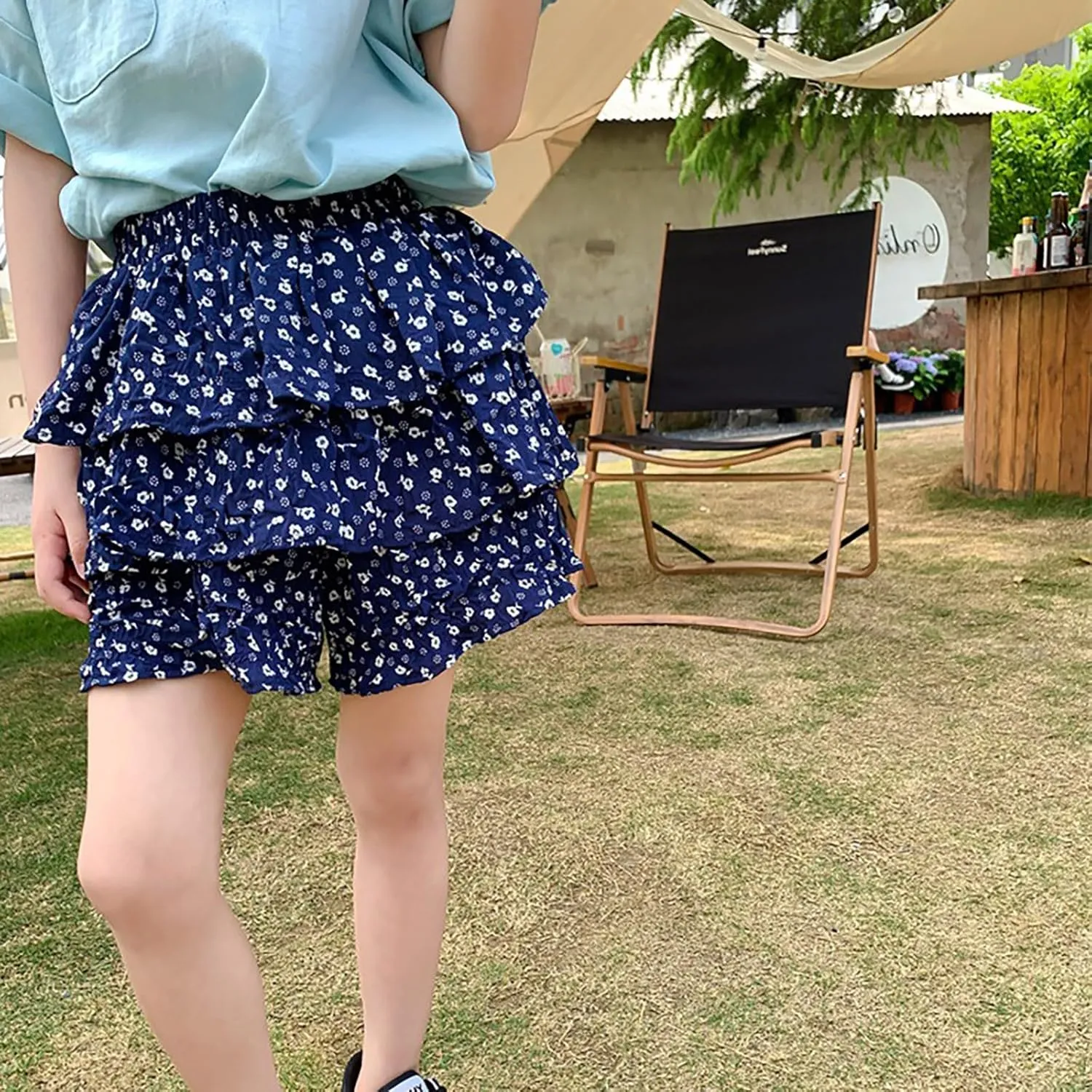 Girls Flowy Shorts Toddler Girls Summer Ruffle Scooter Skirts High Waist Elastic Wide-Leg Floral Skorts Skirt for Kids