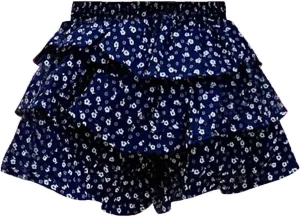 Girls Flowy Shorts Toddler Girls Summer Ruffle Scooter Skirts High Waist Elastic Wide-Leg Floral Skorts Skirt for Kids