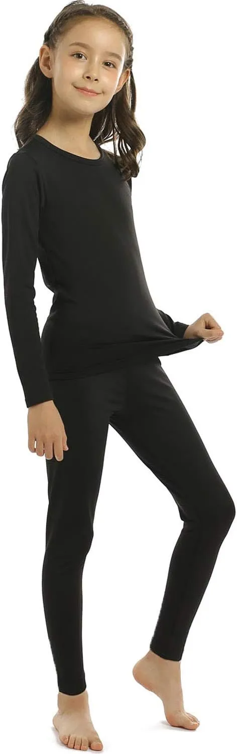 Girls Thermal Underwear Set for Kids Long Johns Fleece Lined Base Layer Top & Bottom Cold Winter Thermals