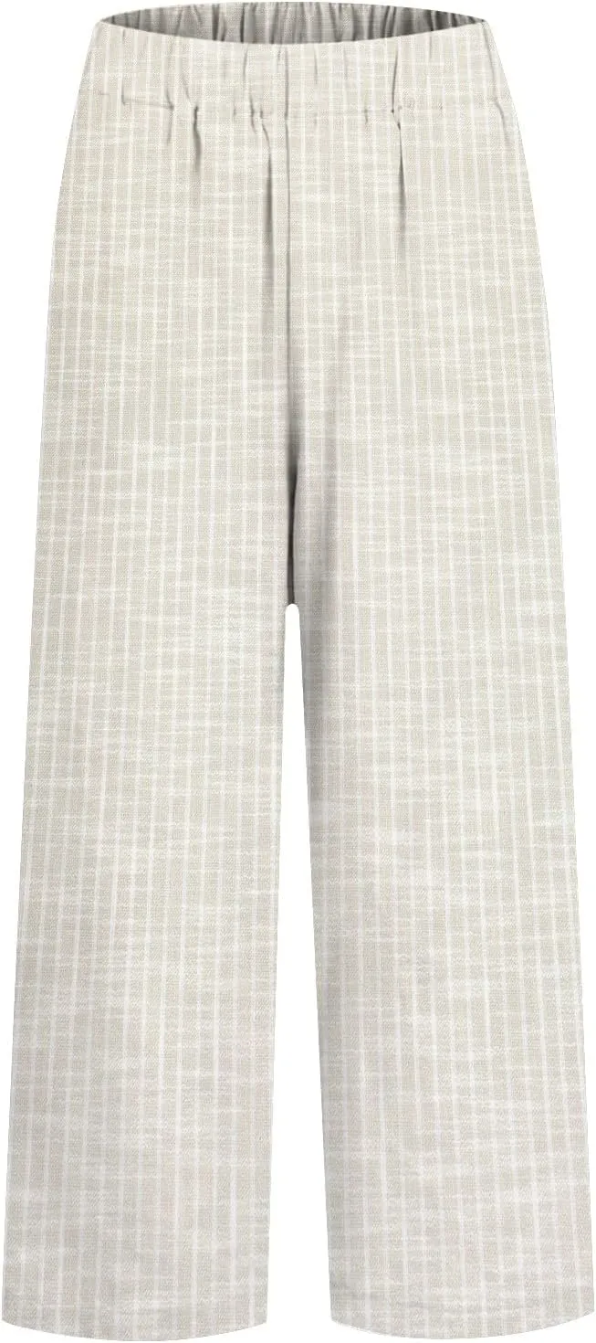 GOKKILRW Women Wide Leg Linen Pants High Waisted Striped Summer Casual Boho Palazzo Trousers with Pockets Beach Loungewear