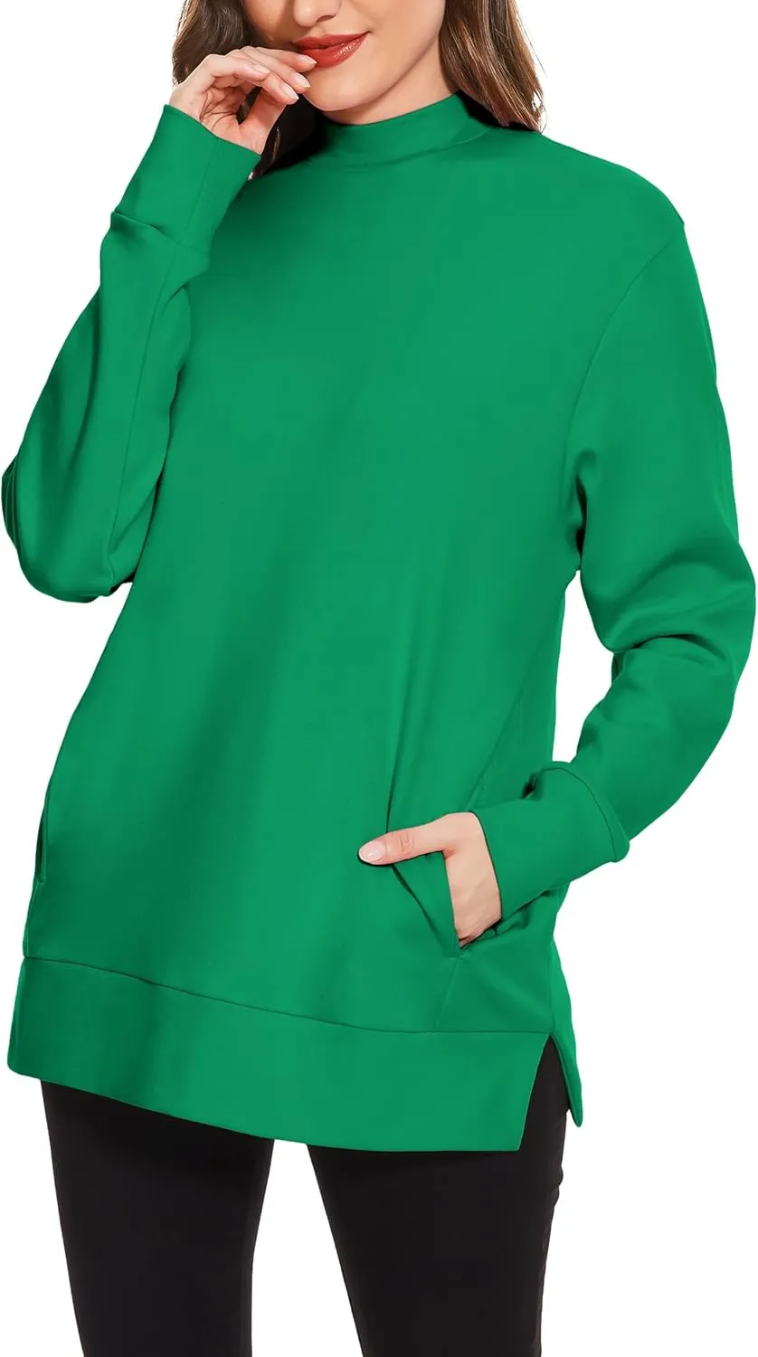 H HIAMIGOS Women's Casual Long sleeves Sweatshirt Tops Basic Loose Fit Mock Turtle Neck Tunic Pullover With Pocket