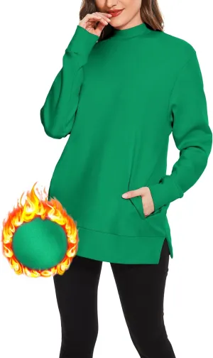 H HIAMIGOS Women's Casual Long sleeves Sweatshirt Tops Basic Loose Fit Mock Turtle Neck Tunic Pullover With Pocket