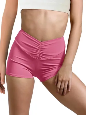 Haloumoning Girls Athletic Ruched V-Waist Shorts Kids Workout Yoga Dance Shorts Active Gymnastics Shorts