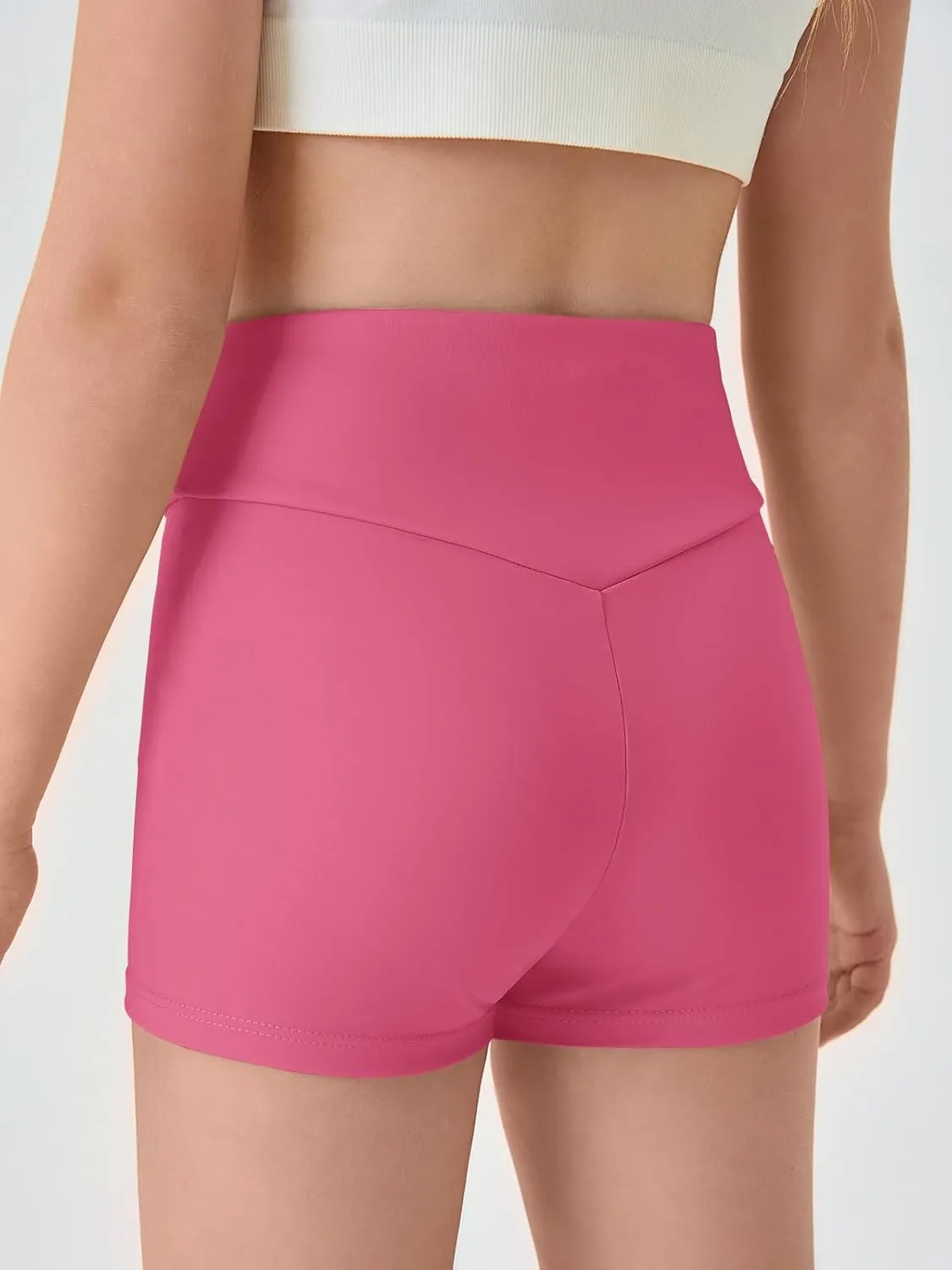 Haloumoning Girls Athletic Ruched V-Waist Shorts Kids Workout Yoga Dance Shorts Active Gymnastics Shorts