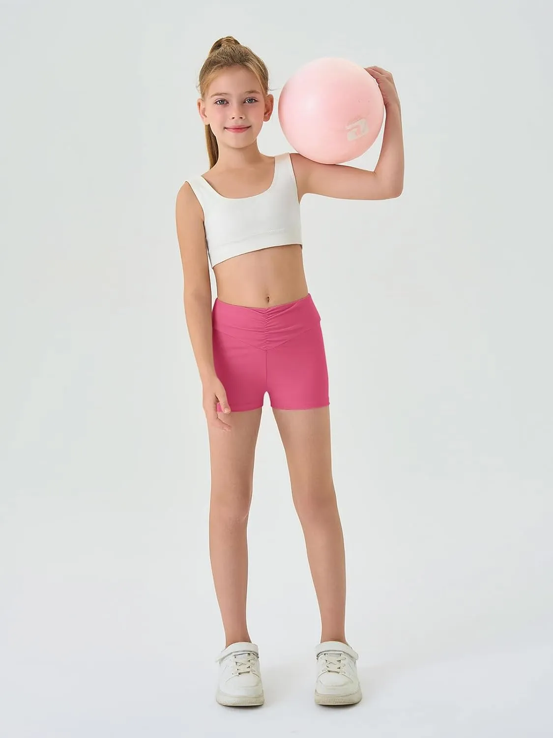 Haloumoning Girls Athletic Ruched V-Waist Shorts Kids Workout Yoga Dance Shorts Active Gymnastics Shorts