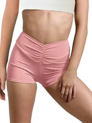 Haloumoning Girls Athletic Ruched V-Waist Shorts Kids Workout Yoga Dance Shorts Active Gymnastics Shorts