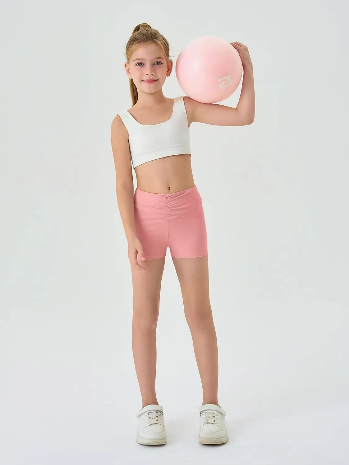 Haloumoning Girls Athletic Ruched V-Waist Shorts Kids Workout Yoga Dance Shorts Active Gymnastics Shorts
