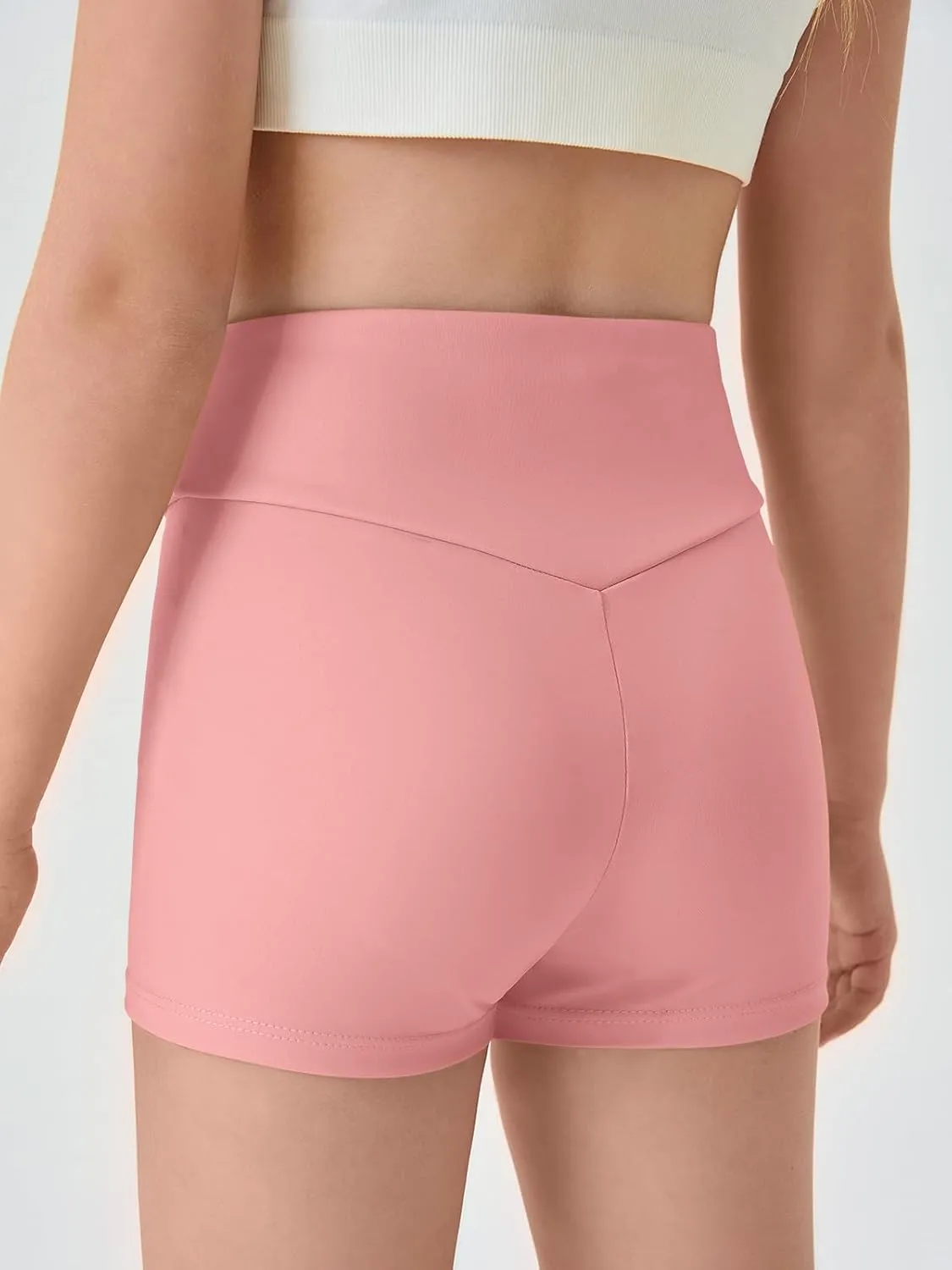 Haloumoning Girls Athletic Ruched V-Waist Shorts Kids Workout Yoga Dance Shorts Active Gymnastics Shorts