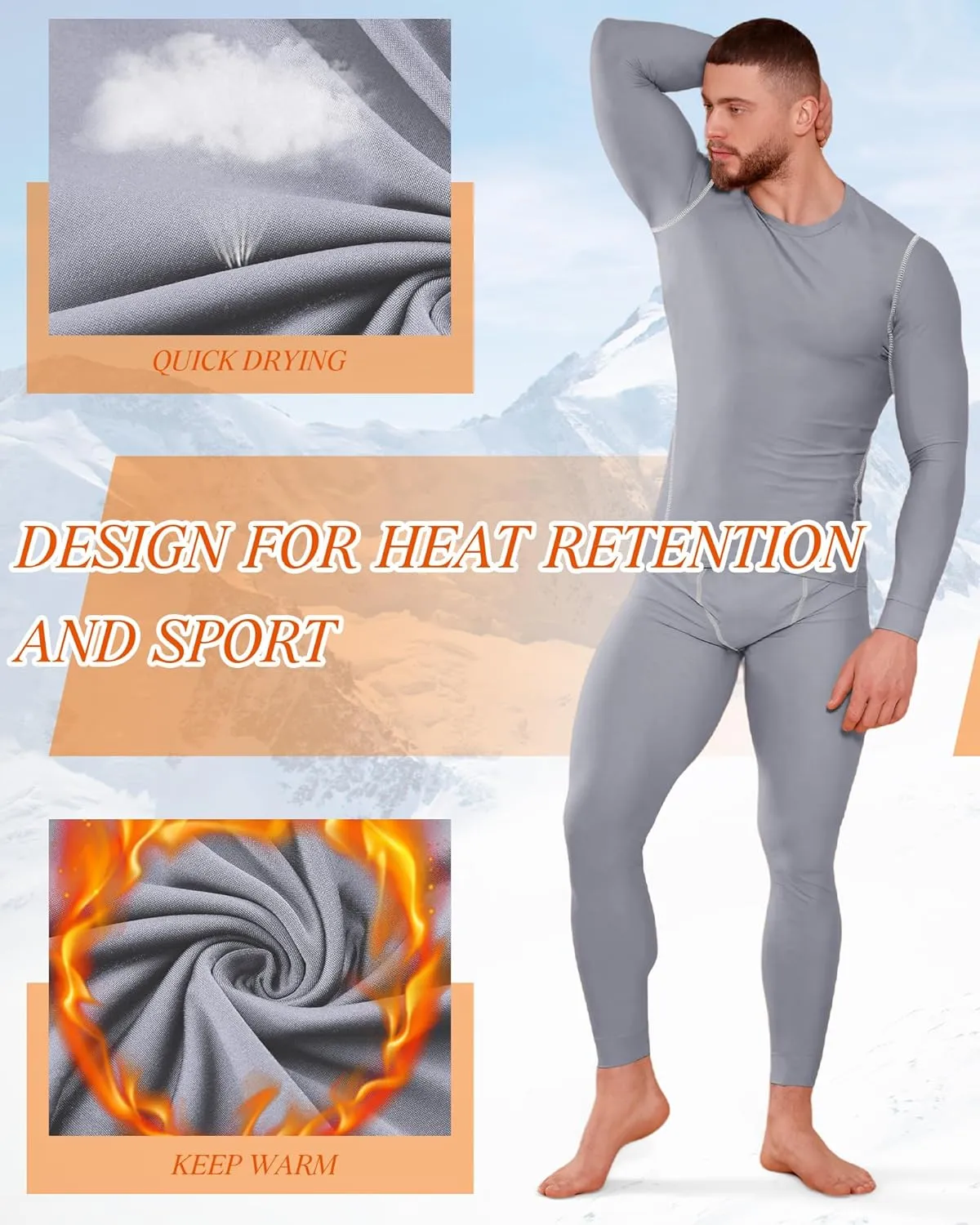 Hicarer 6 Pack Thermal Underwear for Men Fleece Lined Hunting Gear Set Base Layer Bottom Top for Cold Winter Weather