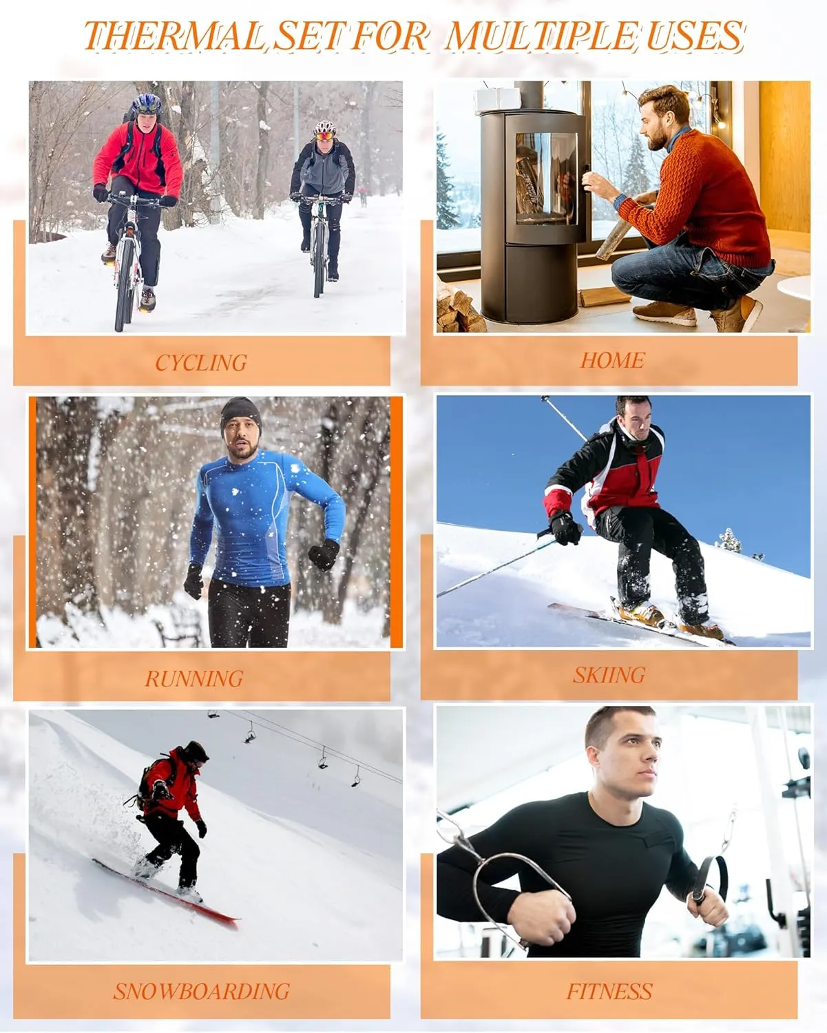 Hicarer 6 Pack Thermal Underwear for Men Fleece Lined Hunting Gear Set Base Layer Bottom Top for Cold Winter Weather