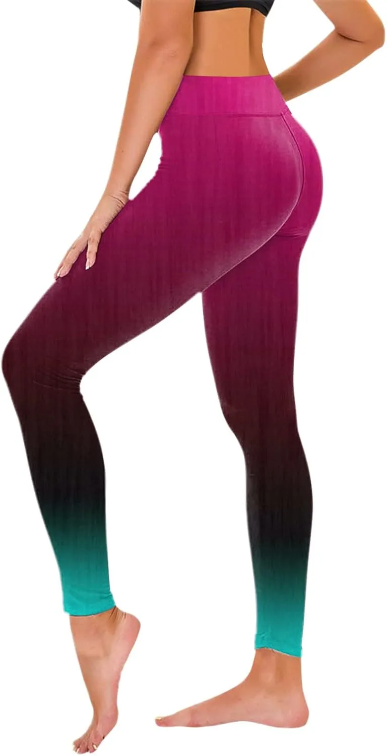 High Waisted Leggings for Women Gradient Shapewear Leggings Fitness Sports Running Yoga Athletic Pants Activewear