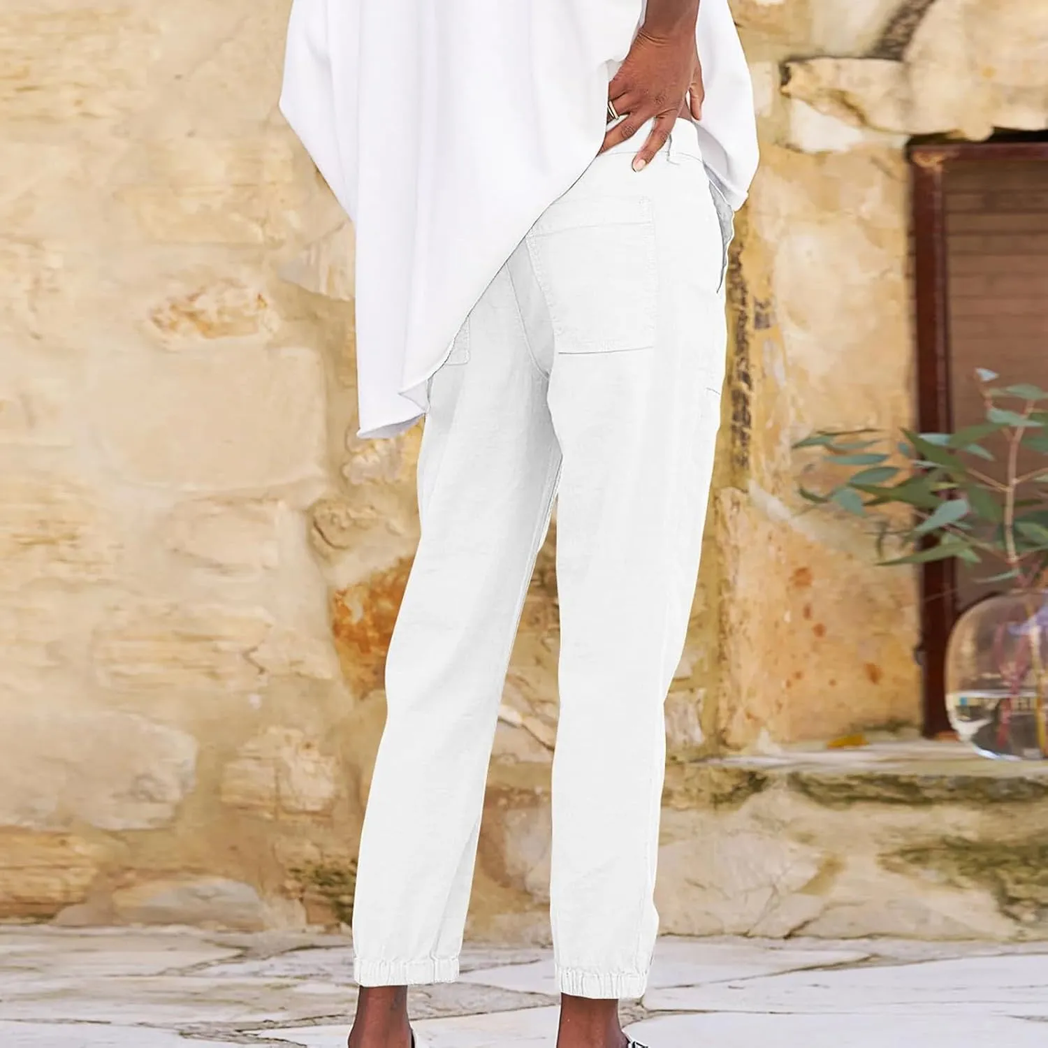 High Waisted Linen Pants for Women Casual Lounge Pants Lightweight Pants with Pockets Slim Fitting Pants Trousers
