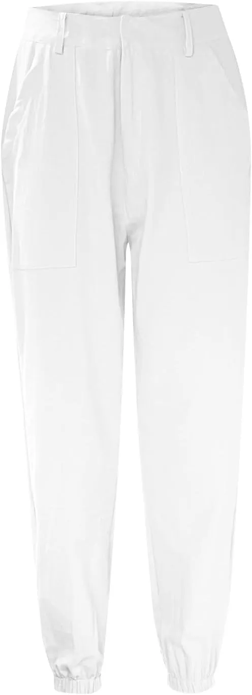 High Waisted Linen Pants for Women Casual Lounge Pants Lightweight Pants with Pockets Slim Fitting Pants Trousers