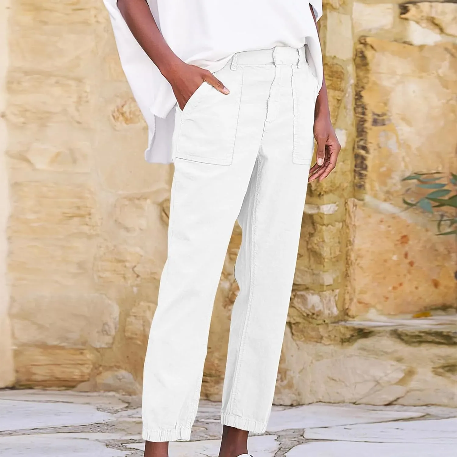 High Waisted Linen Pants for Women Casual Lounge Pants Lightweight Pants with Pockets Slim Fitting Pants Trousers