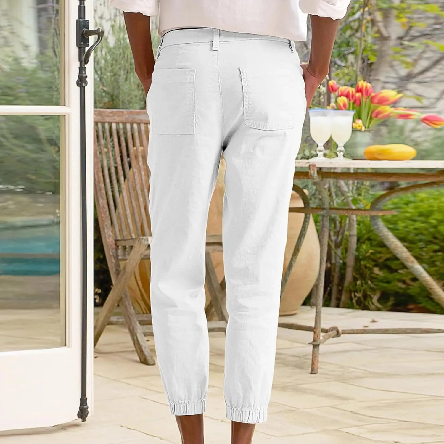 High Waisted Linen Pants for Women Casual Lounge Pants Lightweight Pants with Pockets Slim Fitting Pants Trousers