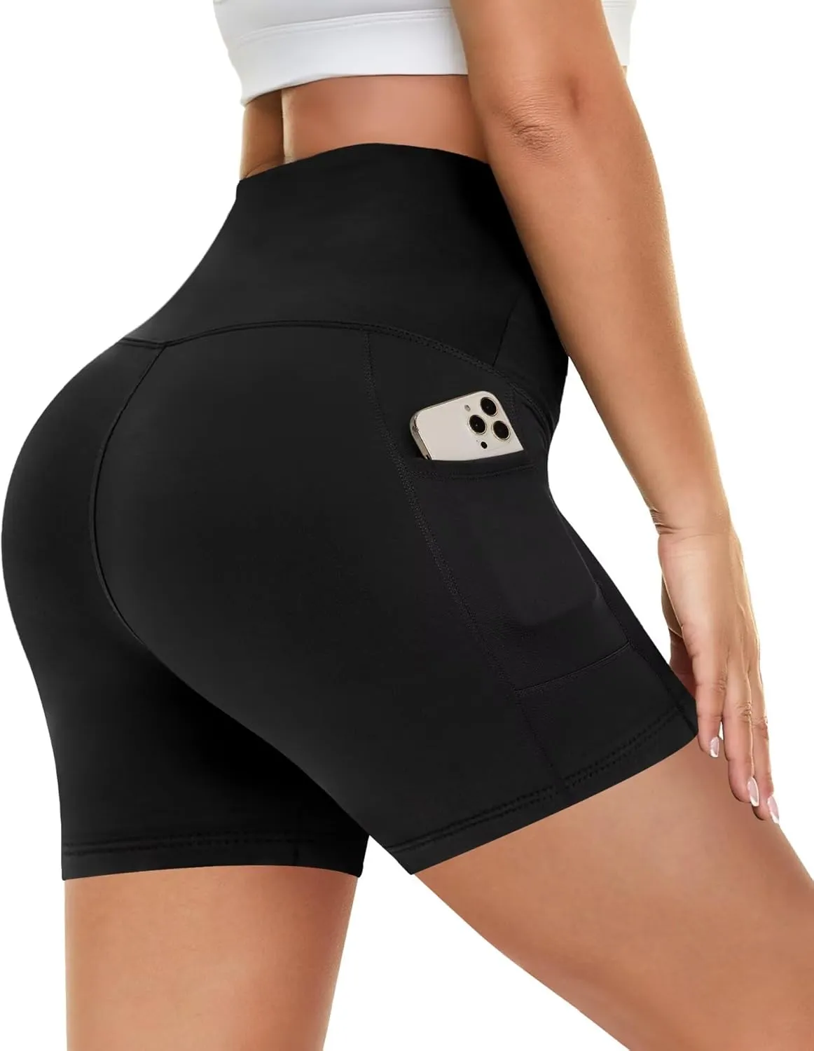HIGHDAYS 5” Biker Shorts for Women with Pockets-High Waist Tummy Control Spandex Workout Yoga Running Gym Activewear