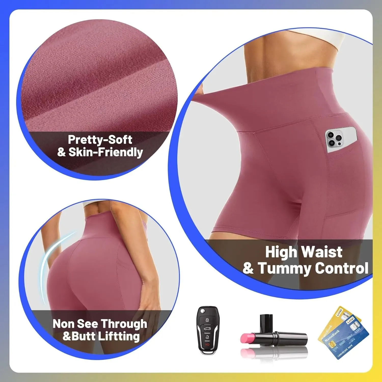 HIGHDAYS 5” Biker Shorts for Women with Pockets-High Waist Tummy Control Spandex Workout Yoga Running Gym Activewear