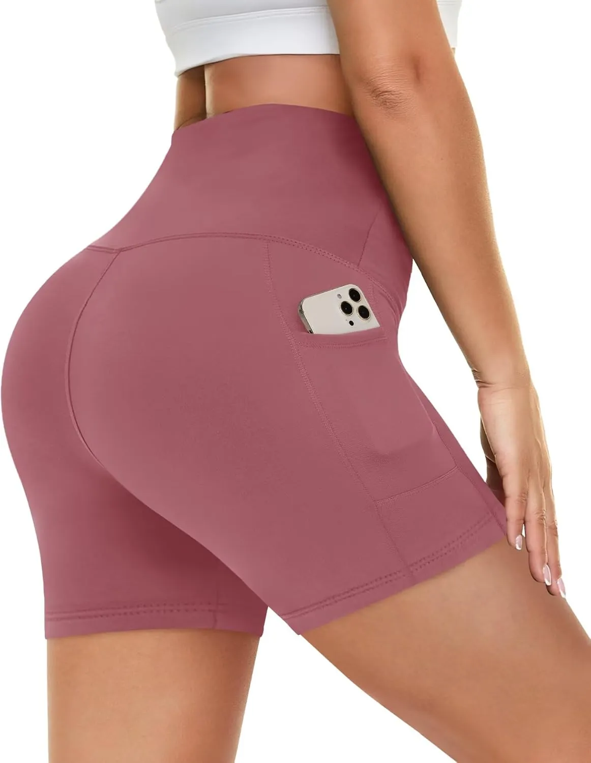 HIGHDAYS 5” Biker Shorts for Women with Pockets-High Waist Tummy Control Spandex Workout Yoga Running Gym Activewear