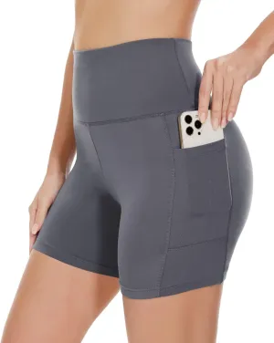 HIGHDAYS 5” Biker Shorts for Women with Pockets-High Waist Tummy Control Spandex Workout Yoga Running Gym Activewear