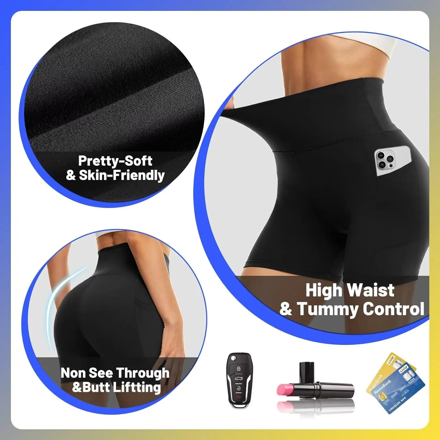 HIGHDAYS 5” Biker Shorts for Women with Pockets-High Waist Tummy Control Spandex Workout Yoga Running Gym Activewear