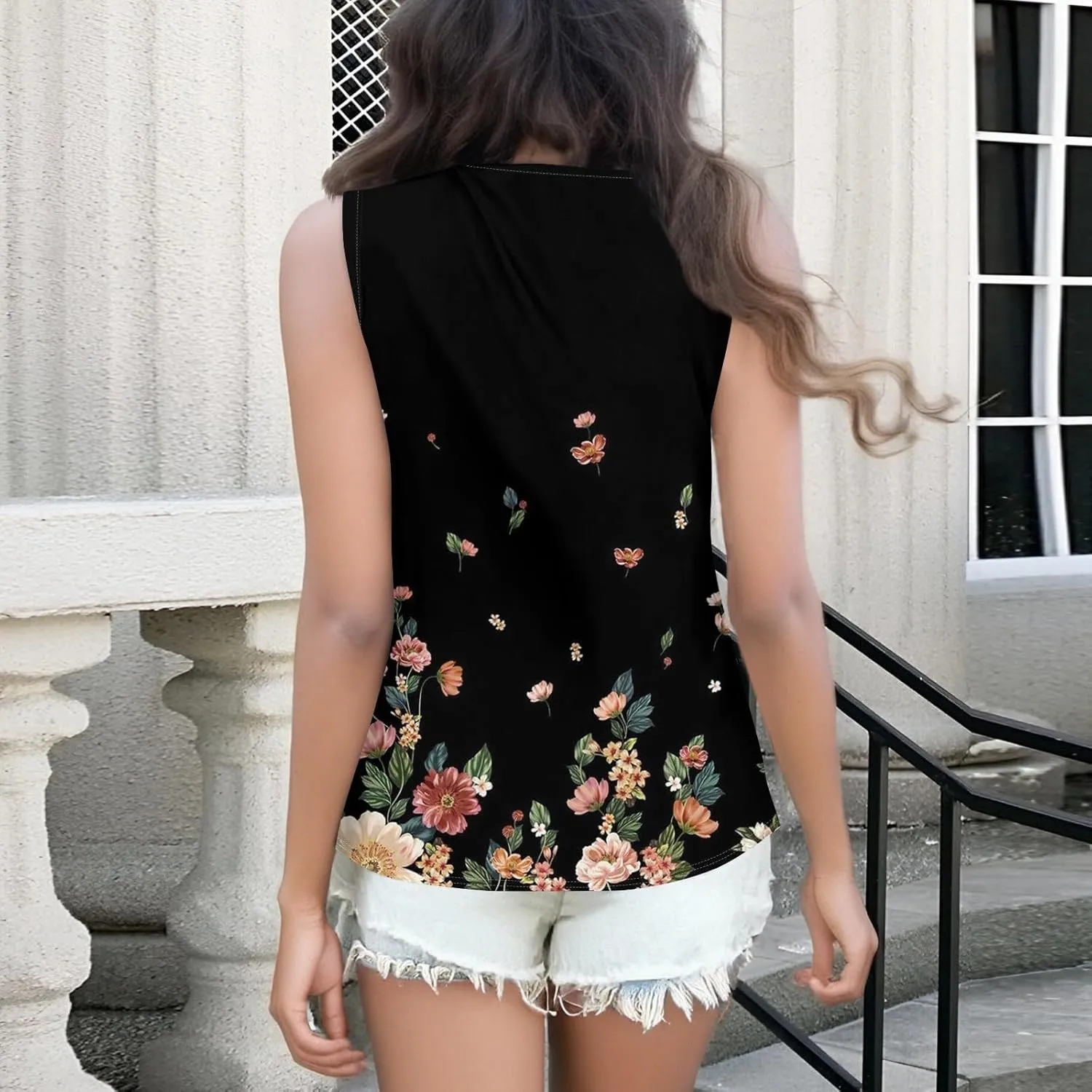 HTHLVMD Tank Tops for Women 2025 Summer Pleated Tunic Loose Fit Sleeveless T Shirts Dressy Casual V Neck Button Down Blouses