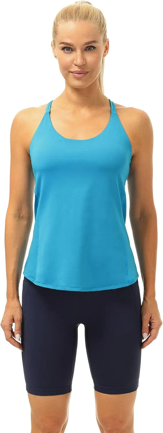 icyzone Workout Tank Tops Built in Bra - Women's Strappy Athletic Yoga Tops, Running Exercise Gym Shirts