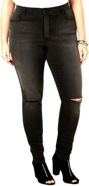 INC Women's Jeans Plus Stretch Ripped Skinny Leg Black 28W