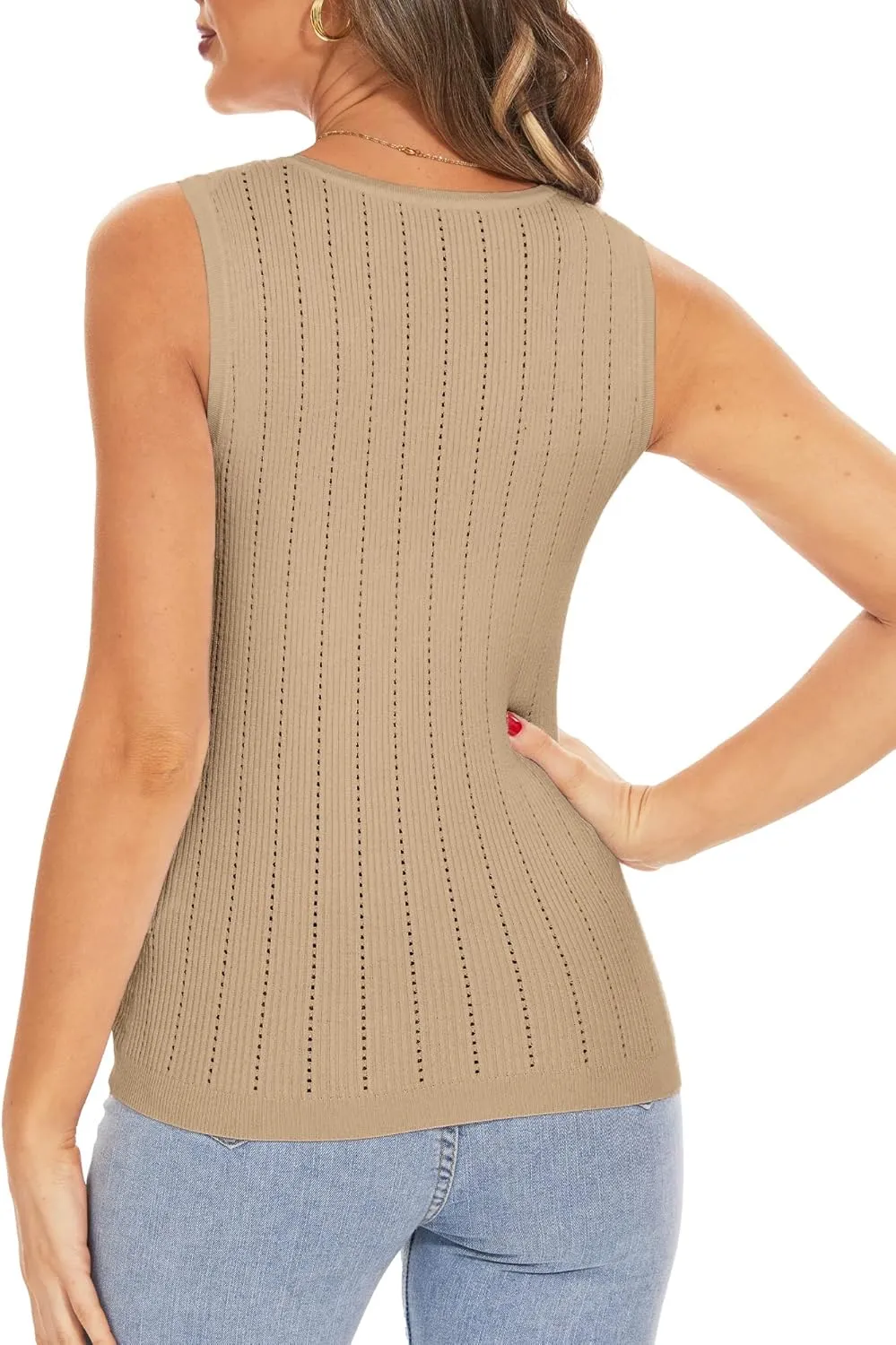 INKOFF Knit Sleeveless Tops for Women V Neck Tank Tops Sweater Ribbed Cami Casual S-XXL