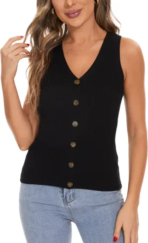 INKOFF Knit Sleeveless Tops for Women V Neck Tank Tops Sweater Ribbed Cami Casual S-XXL