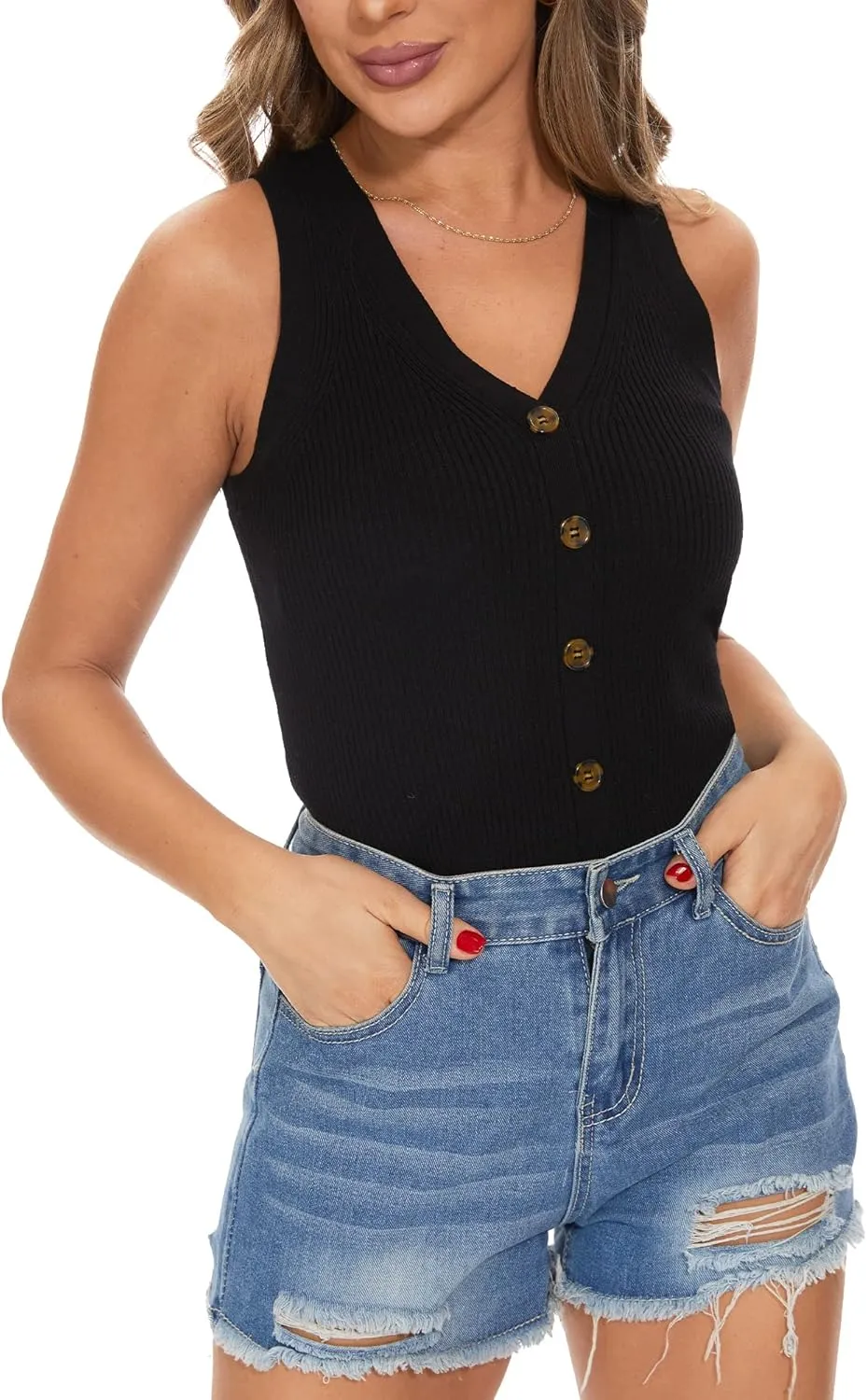 INKOFF Knit Sleeveless Tops for Women V Neck Tank Tops Sweater Ribbed Cami Casual S-XXL