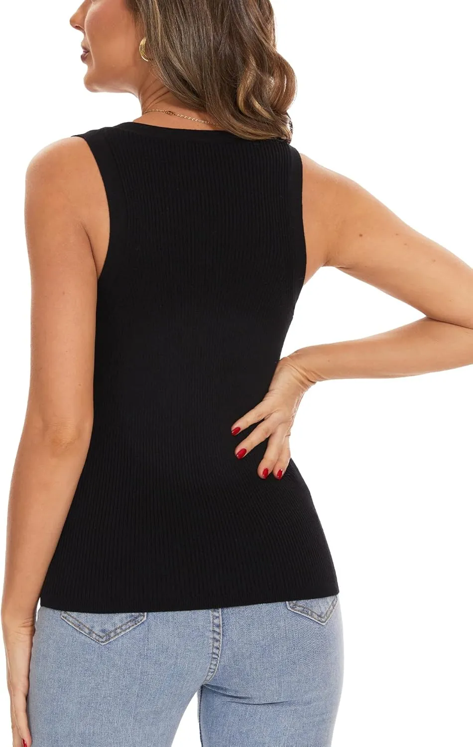 INKOFF Knit Sleeveless Tops for Women V Neck Tank Tops Sweater Ribbed Cami Casual S-XXL