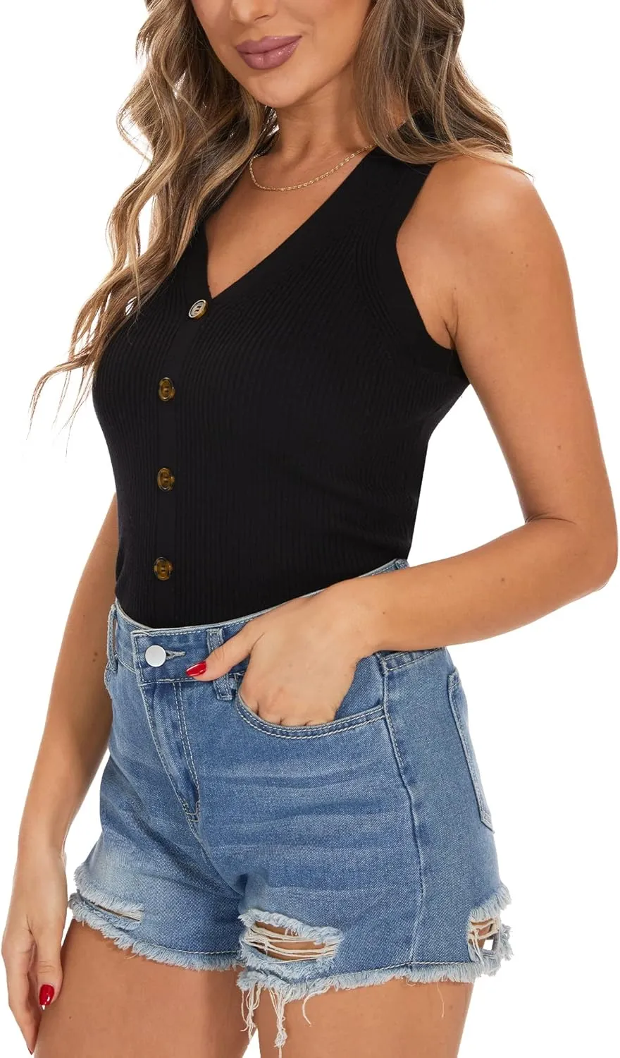 INKOFF Knit Sleeveless Tops for Women V Neck Tank Tops Sweater Ribbed Cami Casual S-XXL