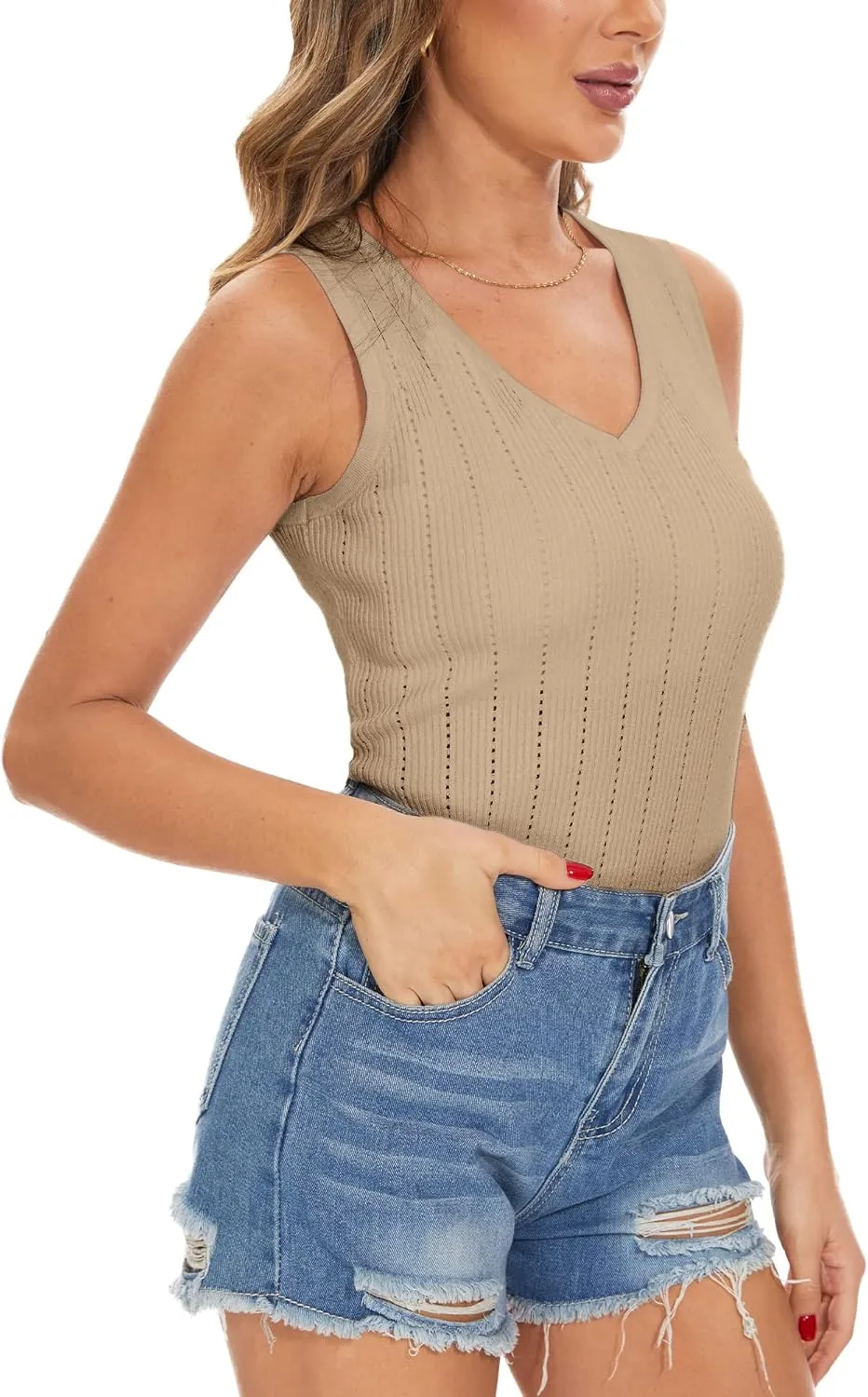 INKOFF Knit Sleeveless Tops for Women V Neck Tank Tops Sweater Ribbed Cami Casual S-XXL