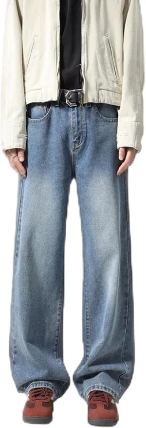Jeans for Men Classic Washed Straight Wide Leg Denim Pants Relaxed Fit Casual Street Trousers Plus Size Jeans Slacks