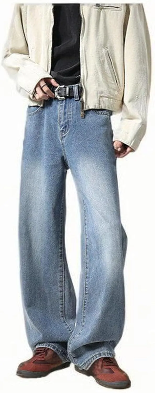 Jeans for Men Classic Washed Straight Wide Leg Denim Pants Relaxed Fit Casual Street Trousers Plus Size Jeans Slacks