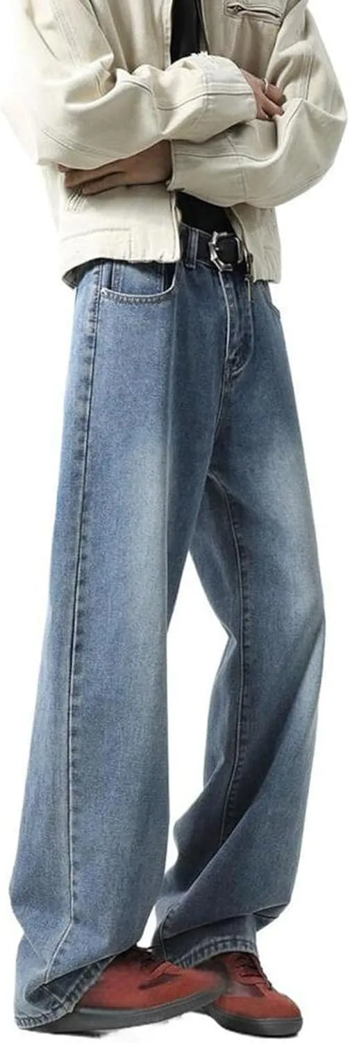 Jeans for Men Classic Washed Straight Wide Leg Denim Pants Relaxed Fit Casual Street Trousers Plus Size Jeans Slacks
