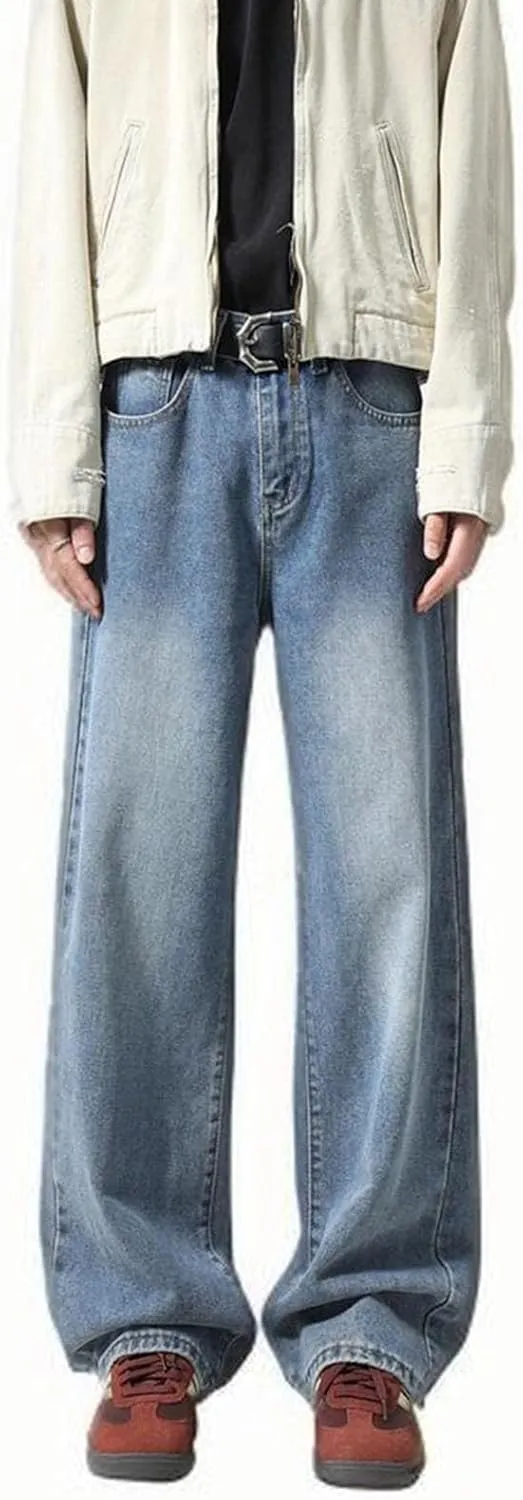Jeans for Men Classic Washed Straight Wide Leg Denim Pants Relaxed Fit Casual Street Trousers Plus Size Jeans Slacks