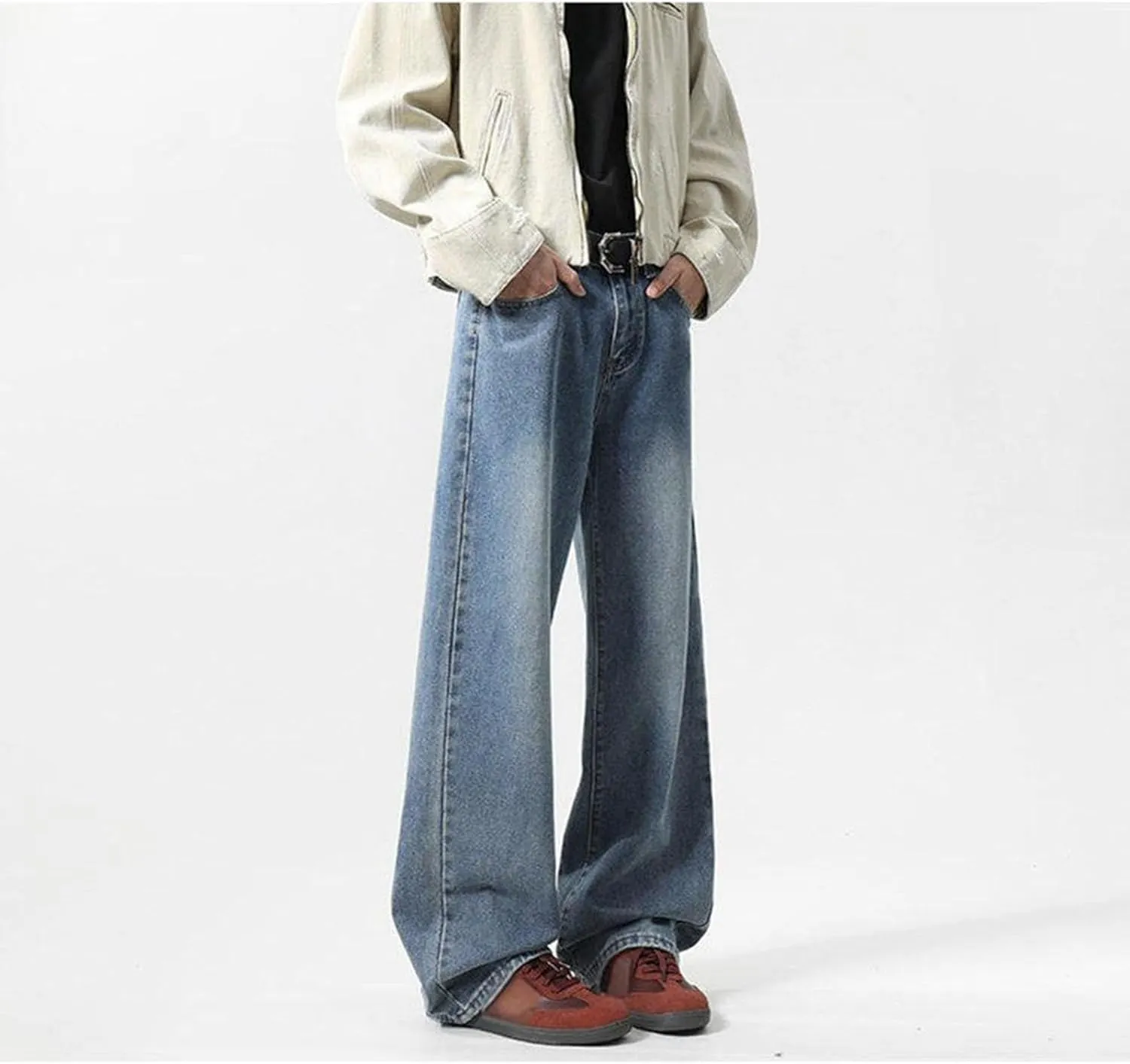 Jeans for Men Classic Washed Straight Wide Leg Denim Pants Relaxed Fit Casual Street Trousers Plus Size Jeans Slacks