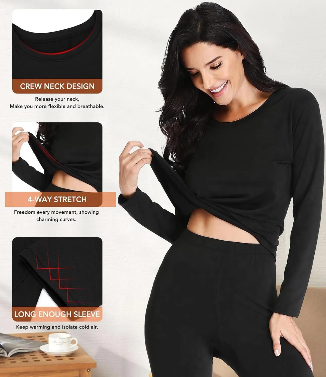 JZCreater Women Thermal Underwear Set, Long Johns Base Layer Top & Bottom, Women Soft Pajama Set for Cold Weather