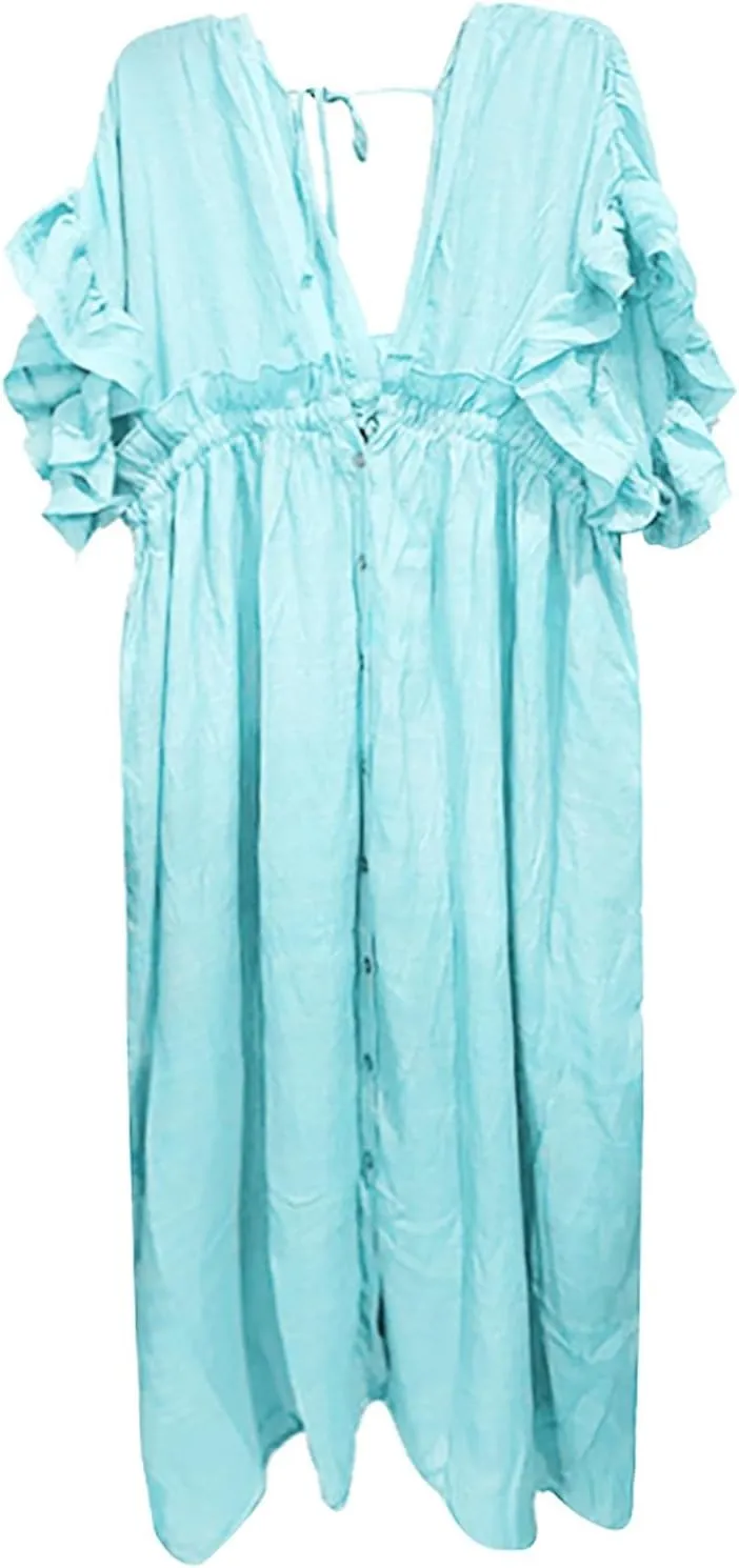 Kaftan Dresses for Women Plus Size Batwing Sleeve Caftans Long Bathing Suit Cover Up Maxi Beach Dress Loungewear