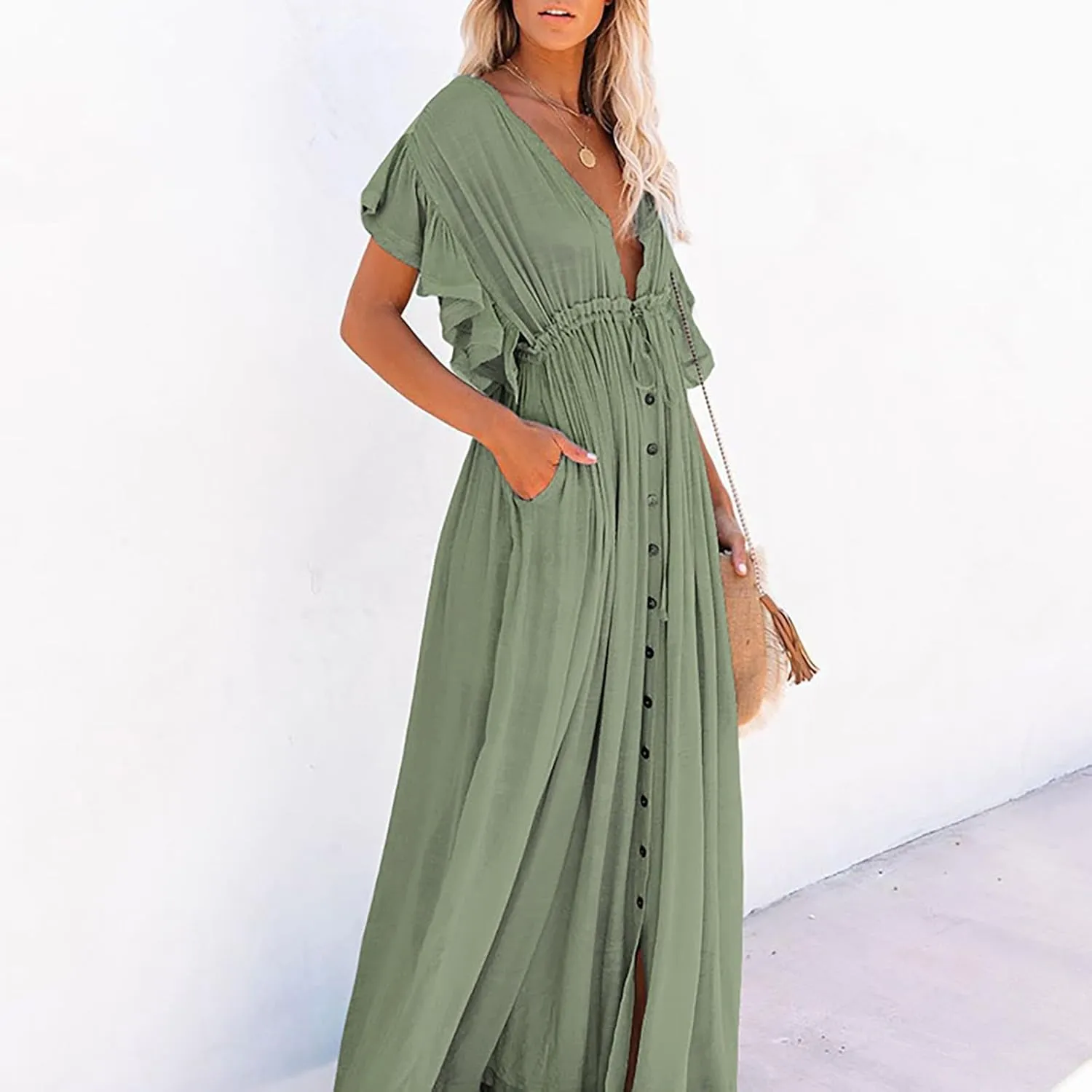 Kaftan Dresses for Women Plus Size Batwing Sleeve Caftans Long Bathing Suit Cover Up Maxi Beach Dress Loungewear