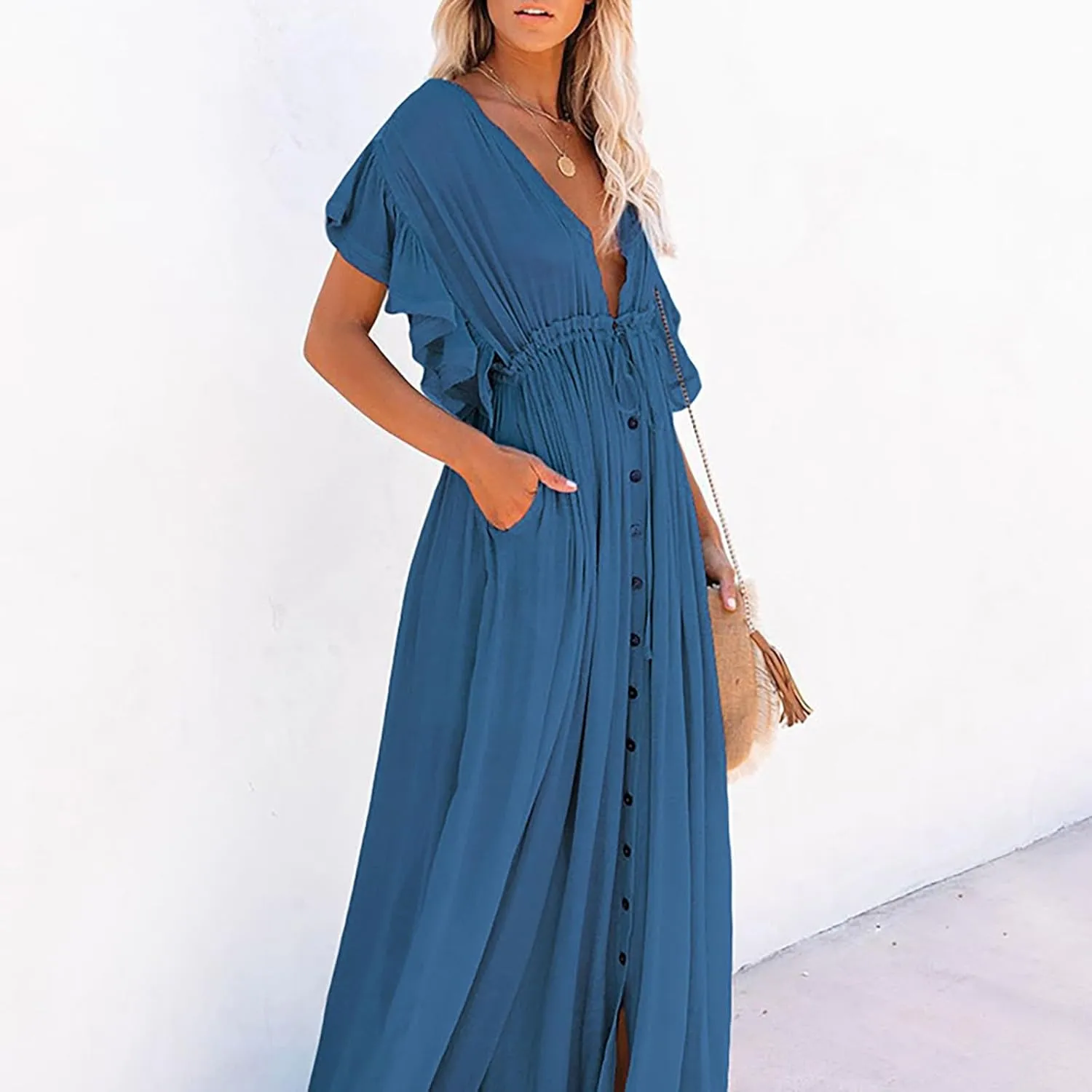 Kaftan Dresses for Women Plus Size Batwing Sleeve Caftans Long Bathing Suit Cover Up Maxi Beach Dress Loungewear