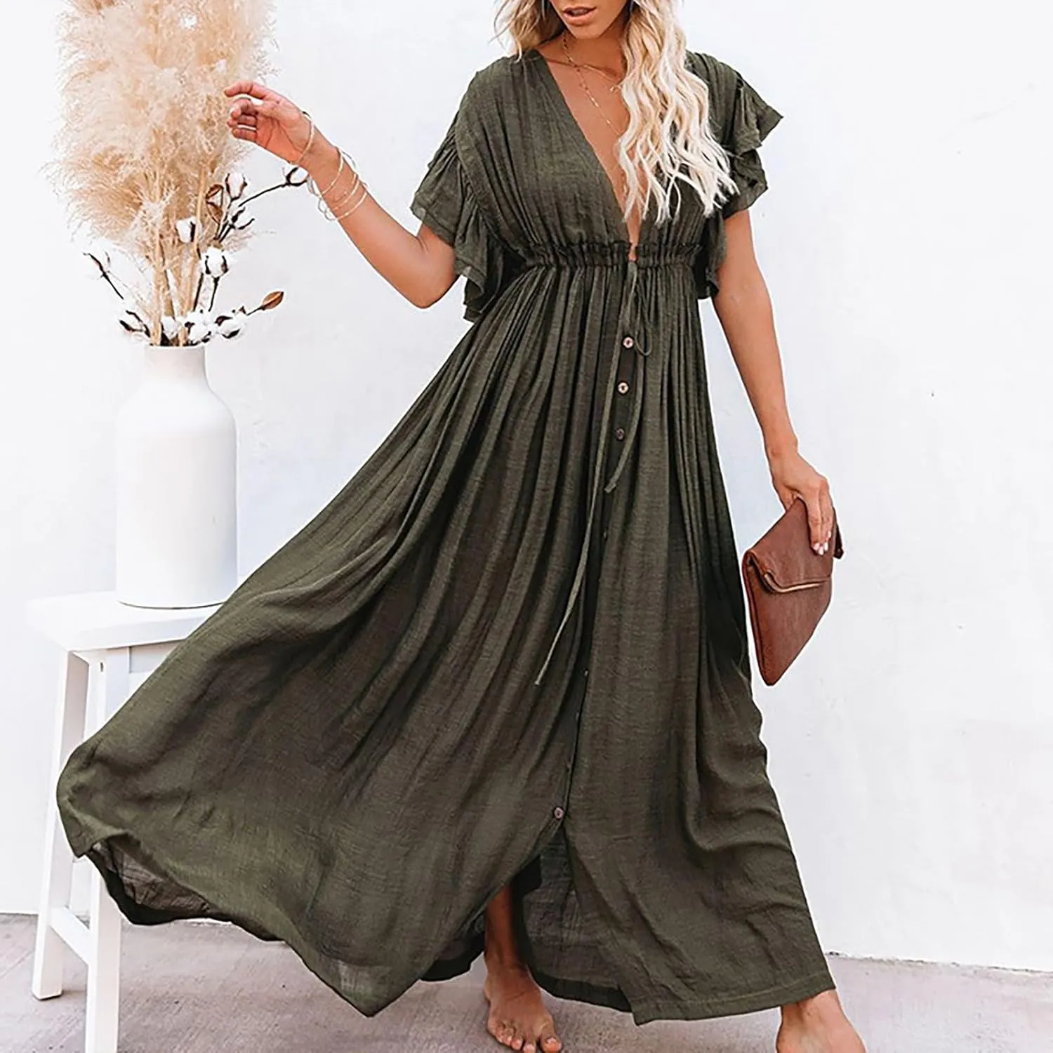 Kaftan Dresses for Women Plus Size Batwing Sleeve Caftans Long Bathing Suit Cover Up Maxi Beach Dress Loungewear