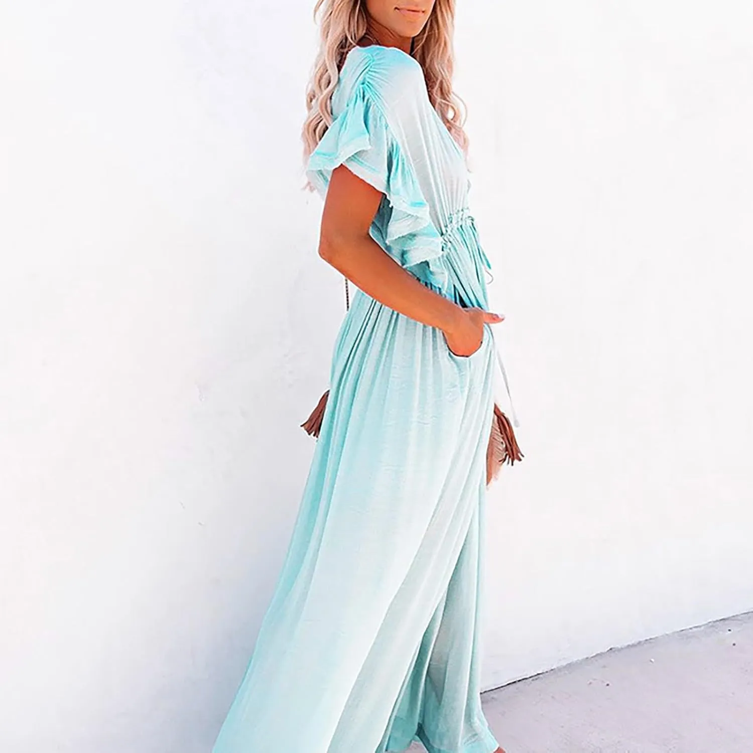 Kaftan Dresses for Women Plus Size Batwing Sleeve Caftans Long Bathing Suit Cover Up Maxi Beach Dress Loungewear