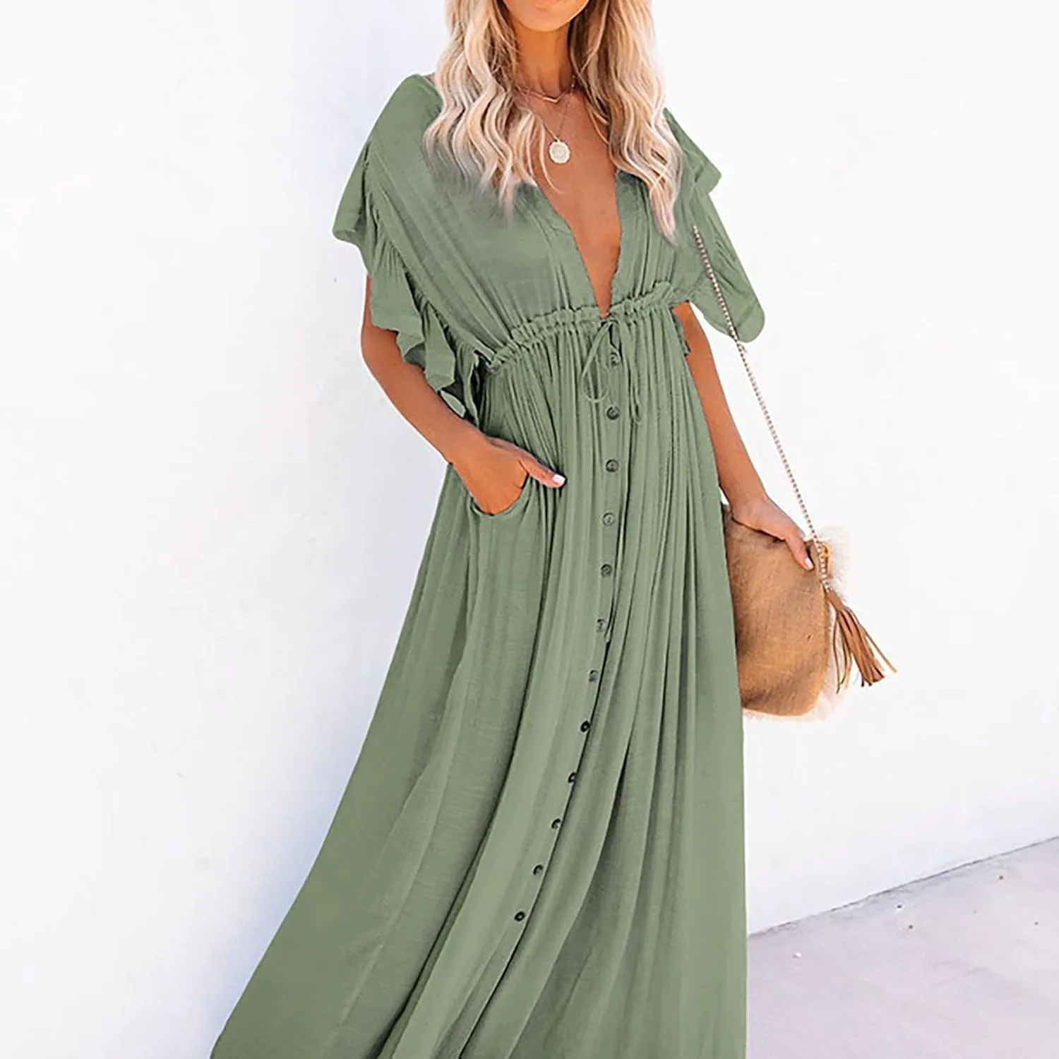 Kaftan Dresses for Women Plus Size Batwing Sleeve Caftans Long Bathing Suit Cover Up Maxi Beach Dress Loungewear